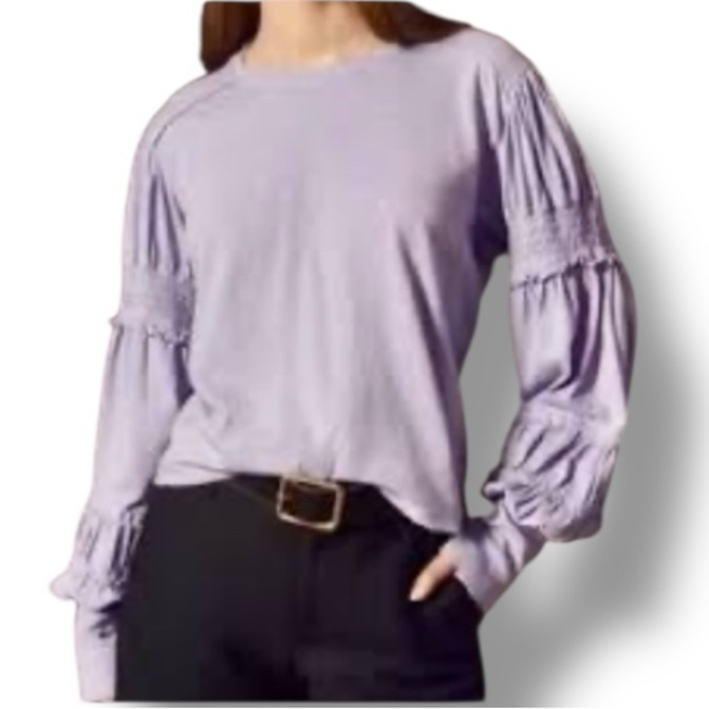 NWOT Anthropologie Pilcro Lavender Cotton Knit Puff Sleeve Top Size Small